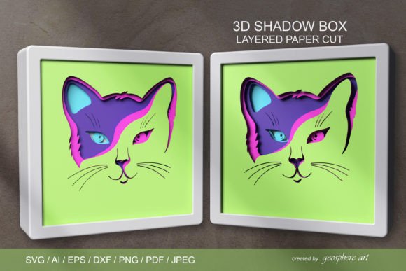 3D Cat Face Layered Papercut SVG for Animal-Themed Branding