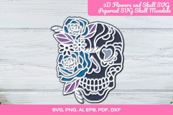 3D Flowers and Skull SVG Papercut for Craft Projects