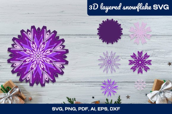 3D Layered Snowflake SVG Decoration for Laser Cutting in Winter Branding