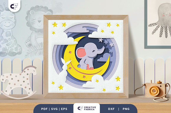 Baby Elephant Nursery Room 3D Shadow Box SVG for Creative Projects
