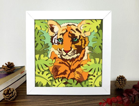 Baby Tiger Shadow Box 3D SVG for Editorial and Web Design