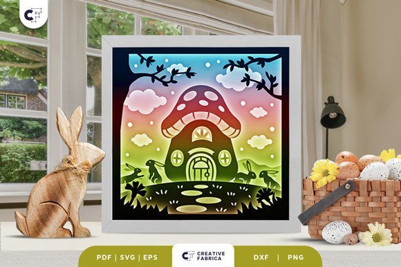 Bunnies Mushroom House 3D SVG for Easter Crafts