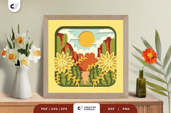 Cactus Land 3D Shadow Box SVG: A Desert-Inspired Design Asset