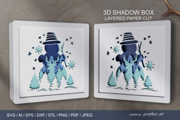 Christmas Snowman 3D SVG for Festive Shadow Box Branding