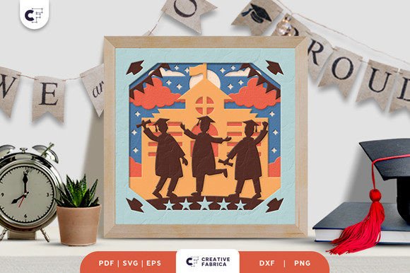 Graduation Boys 3D Shadow Box Papercut