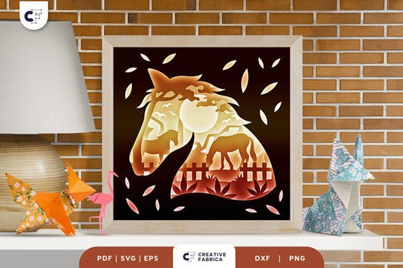 Horse Head Silhouette 3D Shadow Box: A Polished Graphic Design Asset for Content Creators