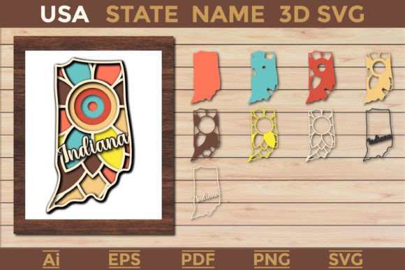 Indiana USA State 3d SVG Paper Cut for Laser Cutting and Shadow Boxes
