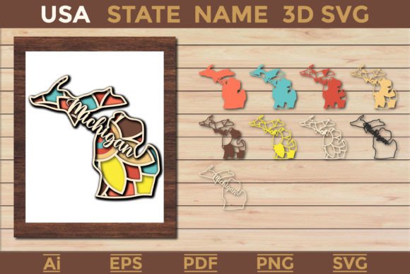 Machigan USA State 3d SVG Paper Cut for Laser Cutting and Wall Decor