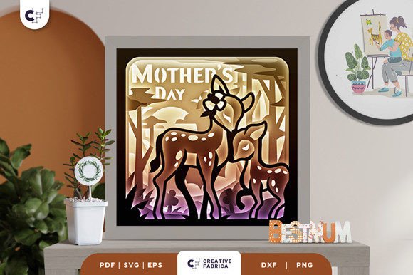 Mama and Baby Deer 3D SVG Shadow Box for Holiday Branding