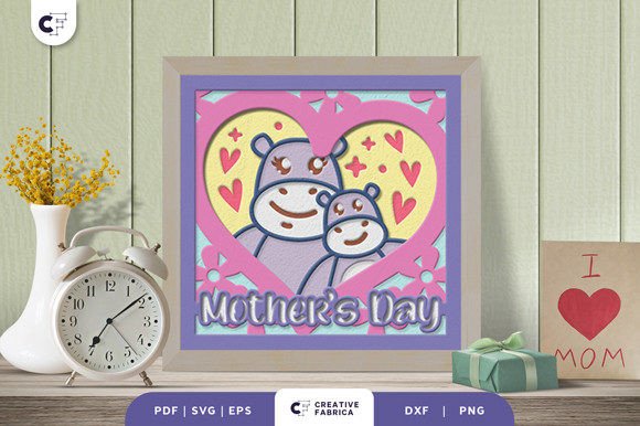 Mama and Baby Hippos 3D SVG for Holiday Content Design