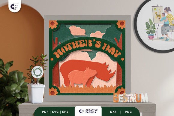 Mama and Baby Rhino 3D SVG for Holiday Design Projects