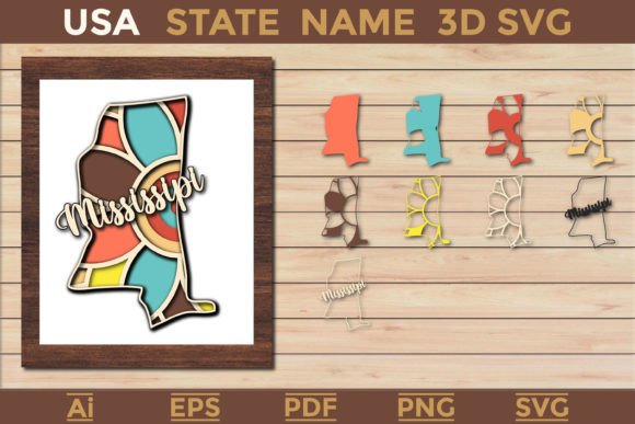 Mississippi USA State 3d SVG Paper Cut: Laser Cutting and Wall Decor