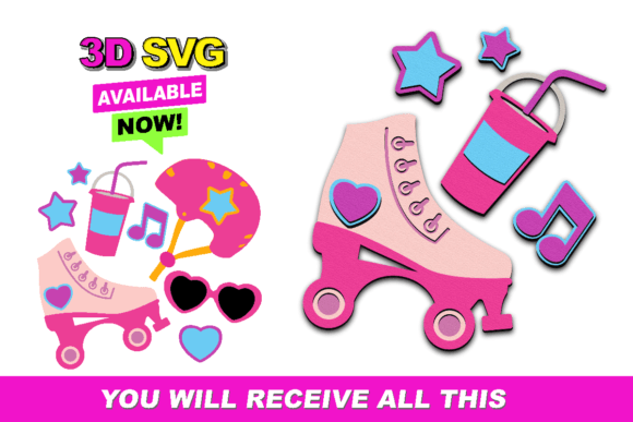 Roller Skates Elements 3D SVG: A Versatile Graphic for Crafts