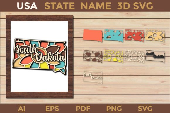 South Dakota USA State 3d SVG Paper Cut Laser Cutting Wall Decor