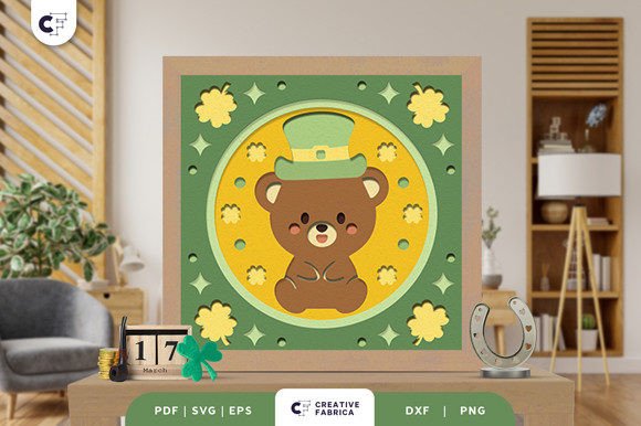 St. Patrick s Bear 3D Shadow Box: A 3D SVG Review for Saint Patrick S Day Content