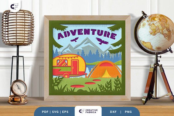 Summer Camping 3D SVG Shadow Box for Seasonal Design Projects