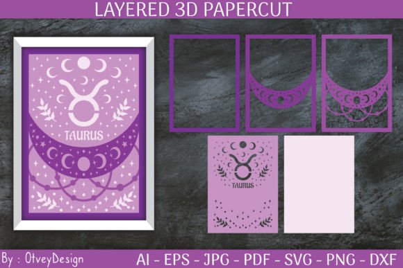 Taurus Zodiac Signs Celestial 3D Layered – A Versatile 3D SVG for Shadow Box Creations