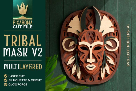 Tribal Mask V2 3D Cut File for Laser Cutting & Wall Decor